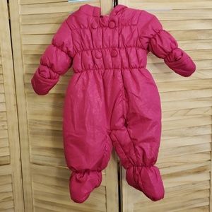 Baby Girl Snowsuit with Fold-over Mittens and Hood